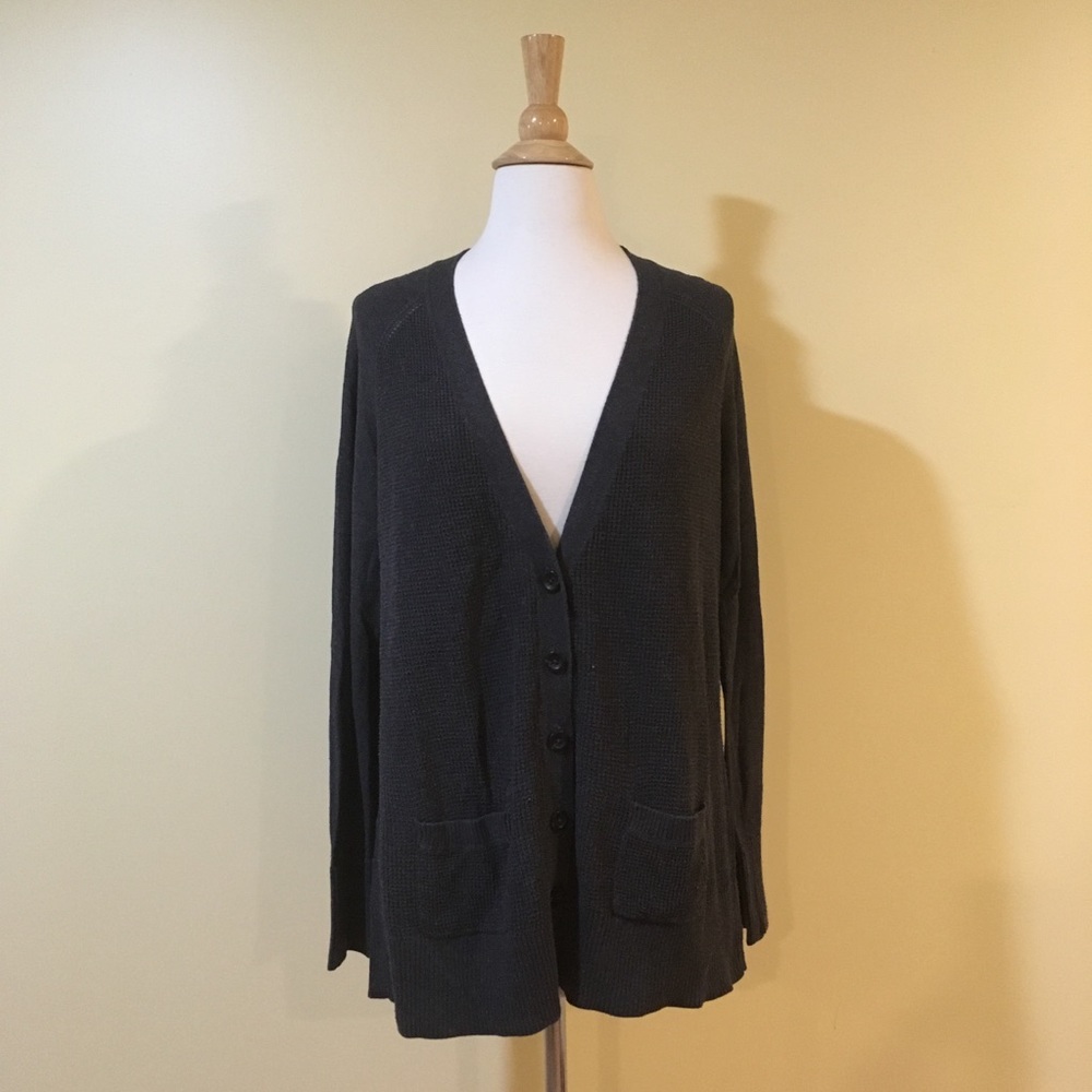 💥 CLEARANCE Button Front Deep V Neck Mixed Knit Cardigan Grey